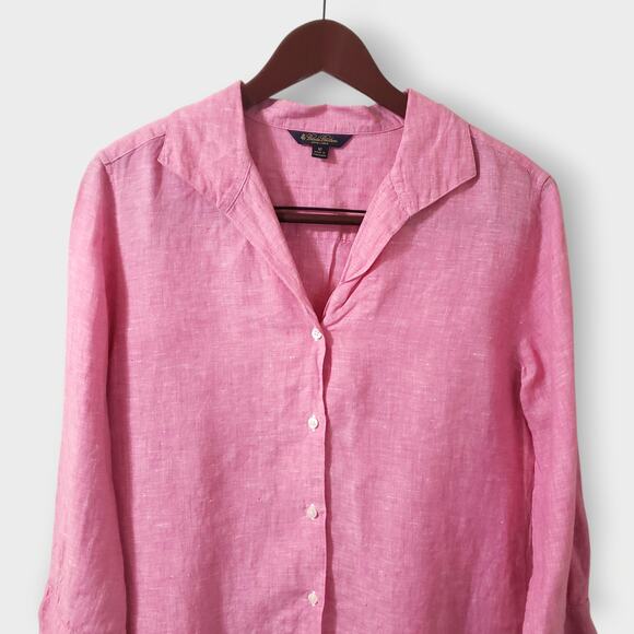 Brooks Brothers Womens 100% Irish Linen Button Up Blouse Top Pink Sz 12 Casual - Picture 2 of 12